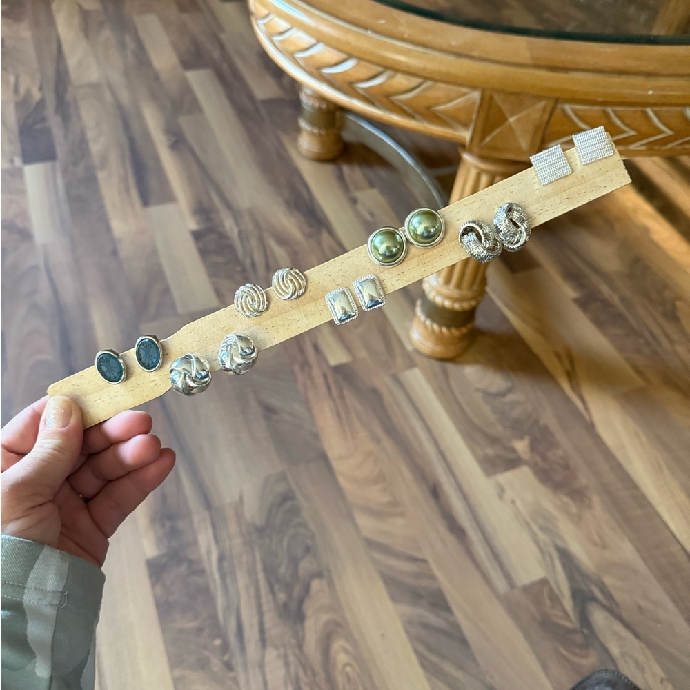 7 Elegant Silver tone clip on Earring Set